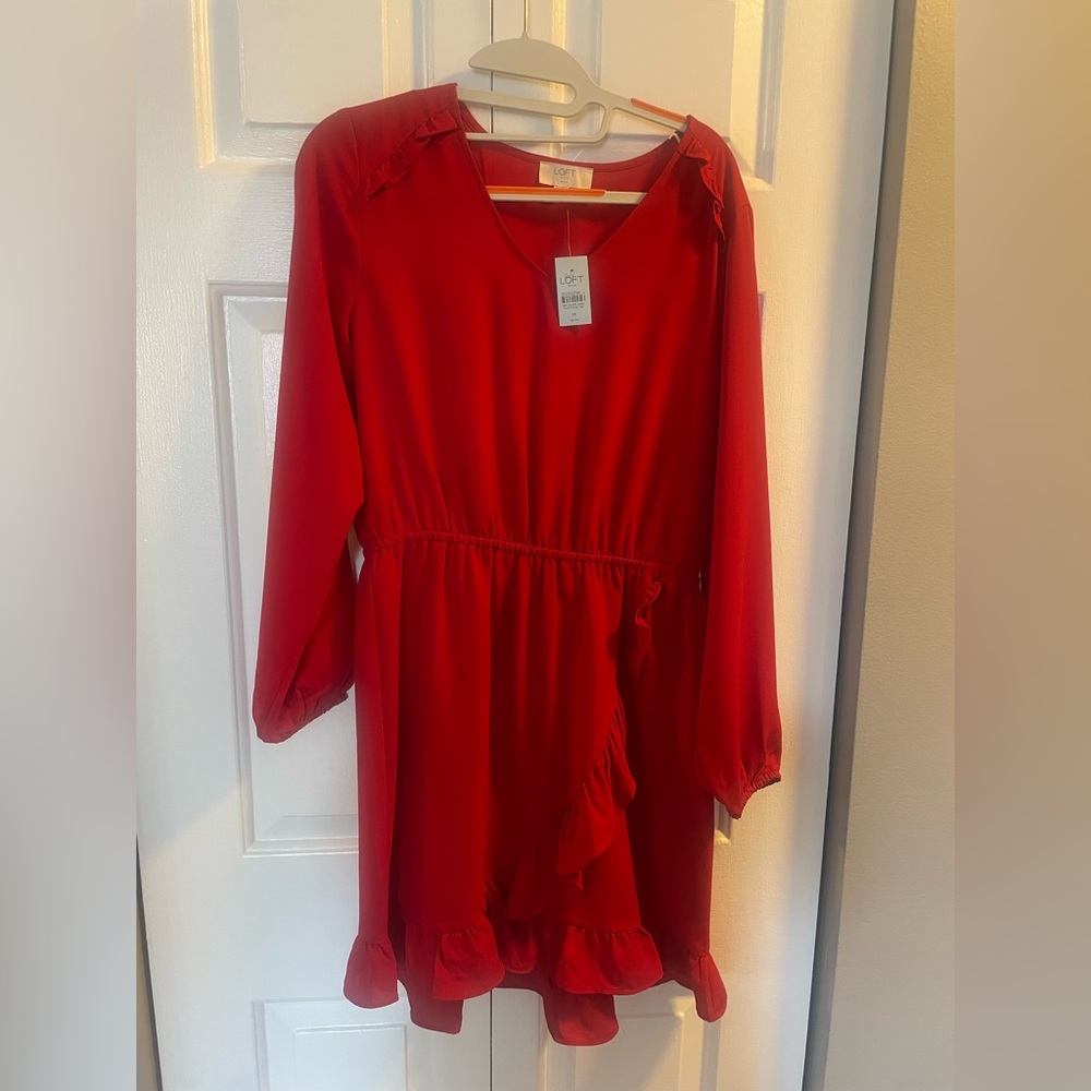 LOFT Red Long Sleeve Dress